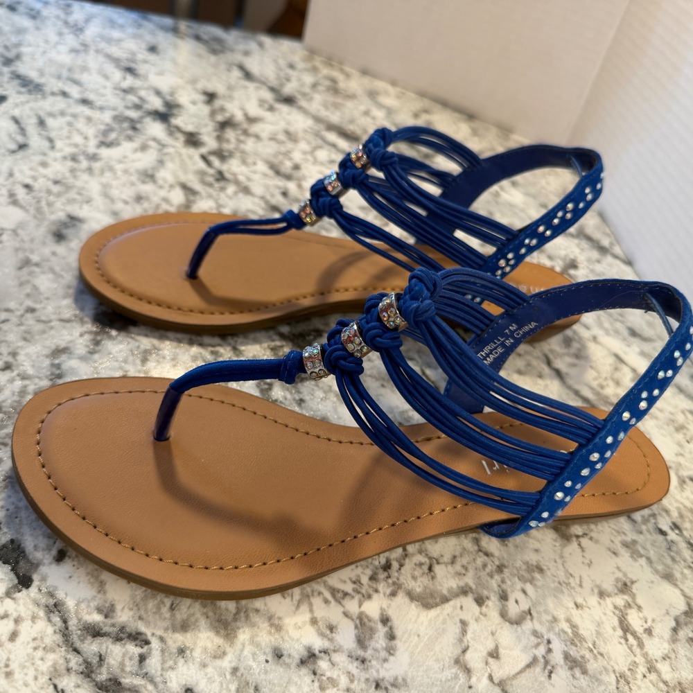 Madden Girl Thrilll Royal Blue Rhinestone Multi-Strap Thong Slingback Sandals 7M